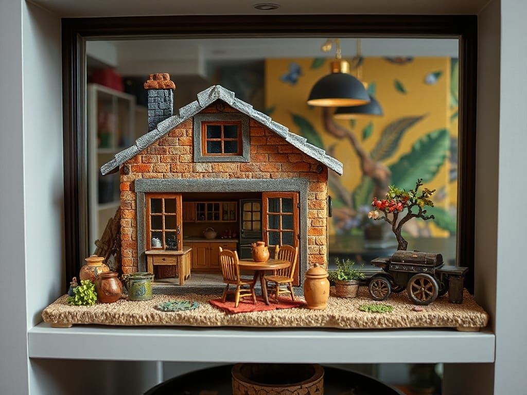 Detailed Miniature Cottage with Open Kitchen