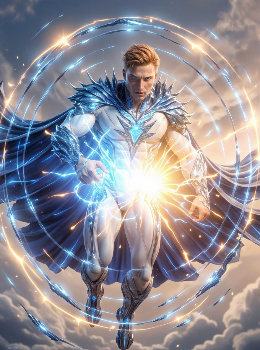 Cosmic Superhero with Energy Powers in Anime Style