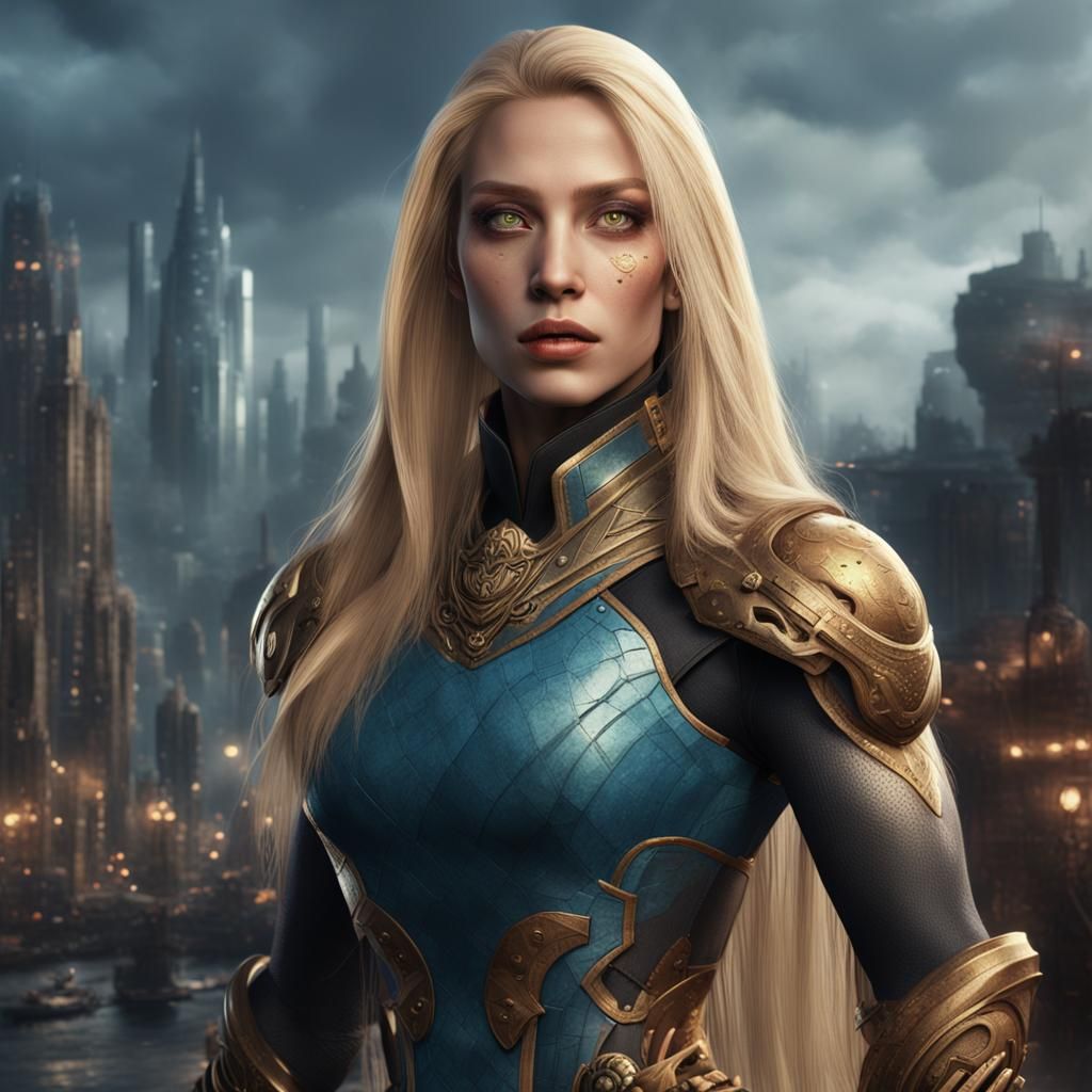 Blonde Woman in Cityscape: Fantasy Concept Art