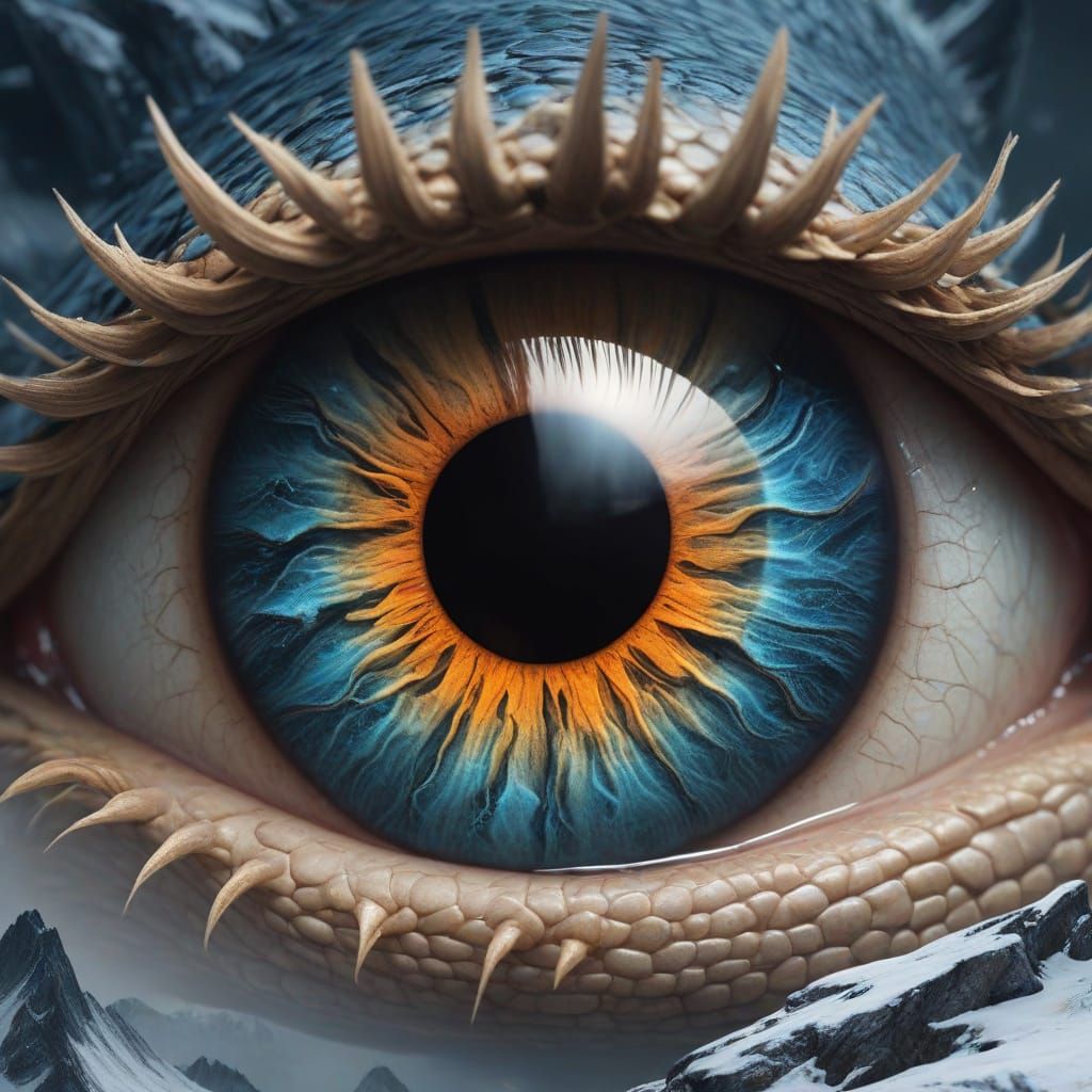 Majestic Blue Eye Dragon Amidst Icy Peaks
