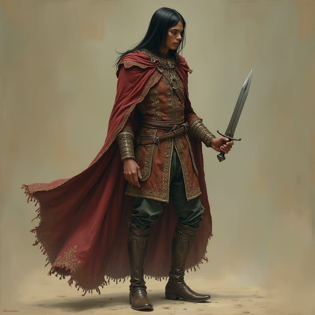 Medieval Warrior with Muted Earthy Tones
