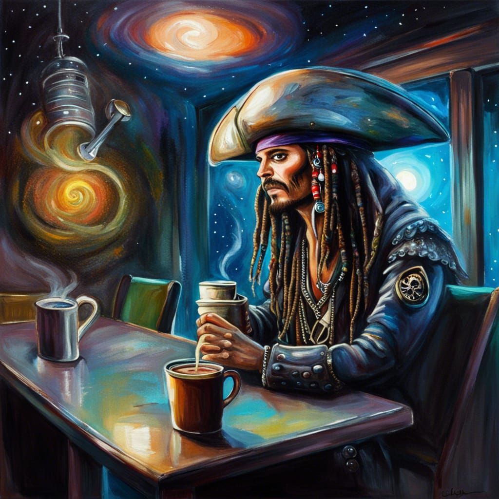 Alien and Captain Sparrow in Space Cafe