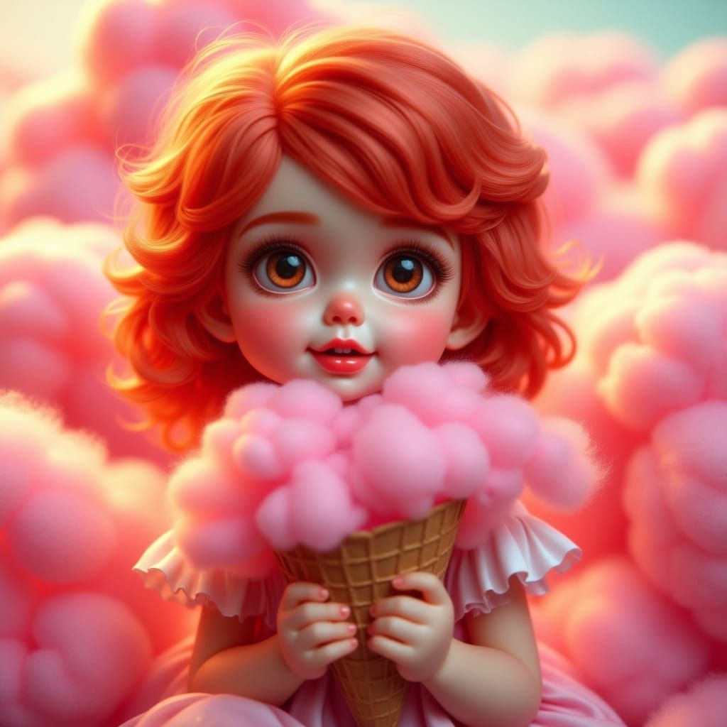 Toddler in Cotton Candy Cascade: 3D Fantasy Art