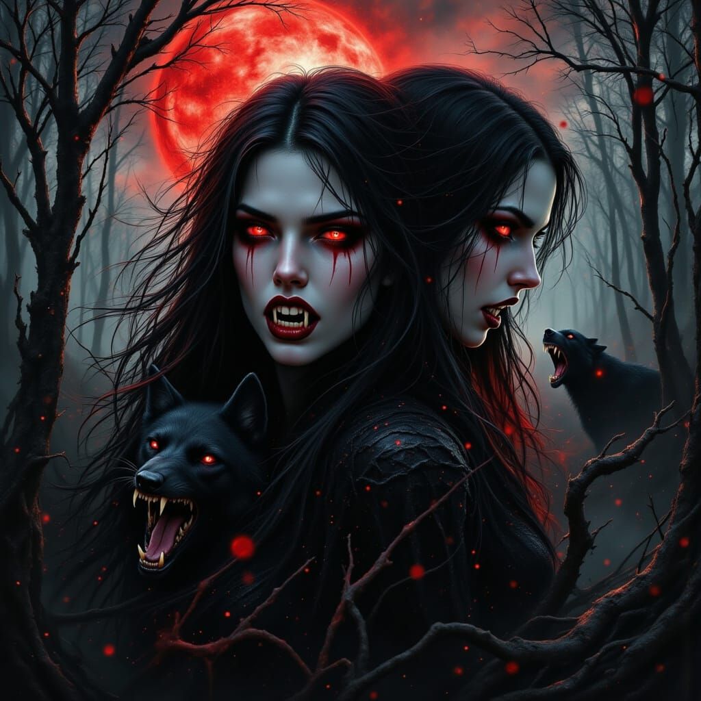 Ethereal Vampire Faces in Double Exposure