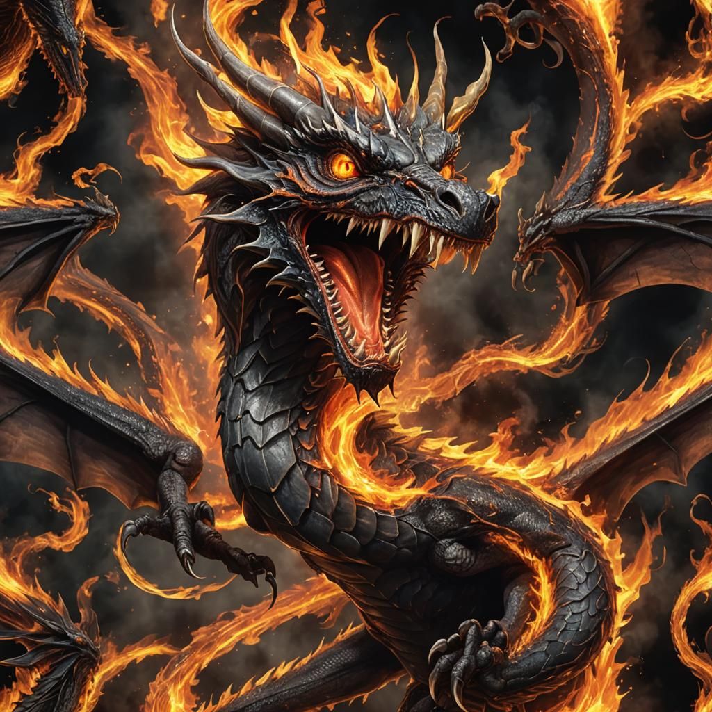 Fiery European Dragon with Swirling Flame Design