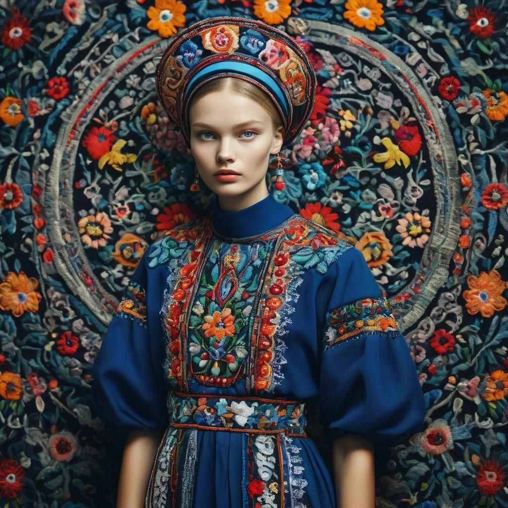 Slovak Woman in Modern High-Fashion Ethnic Dress