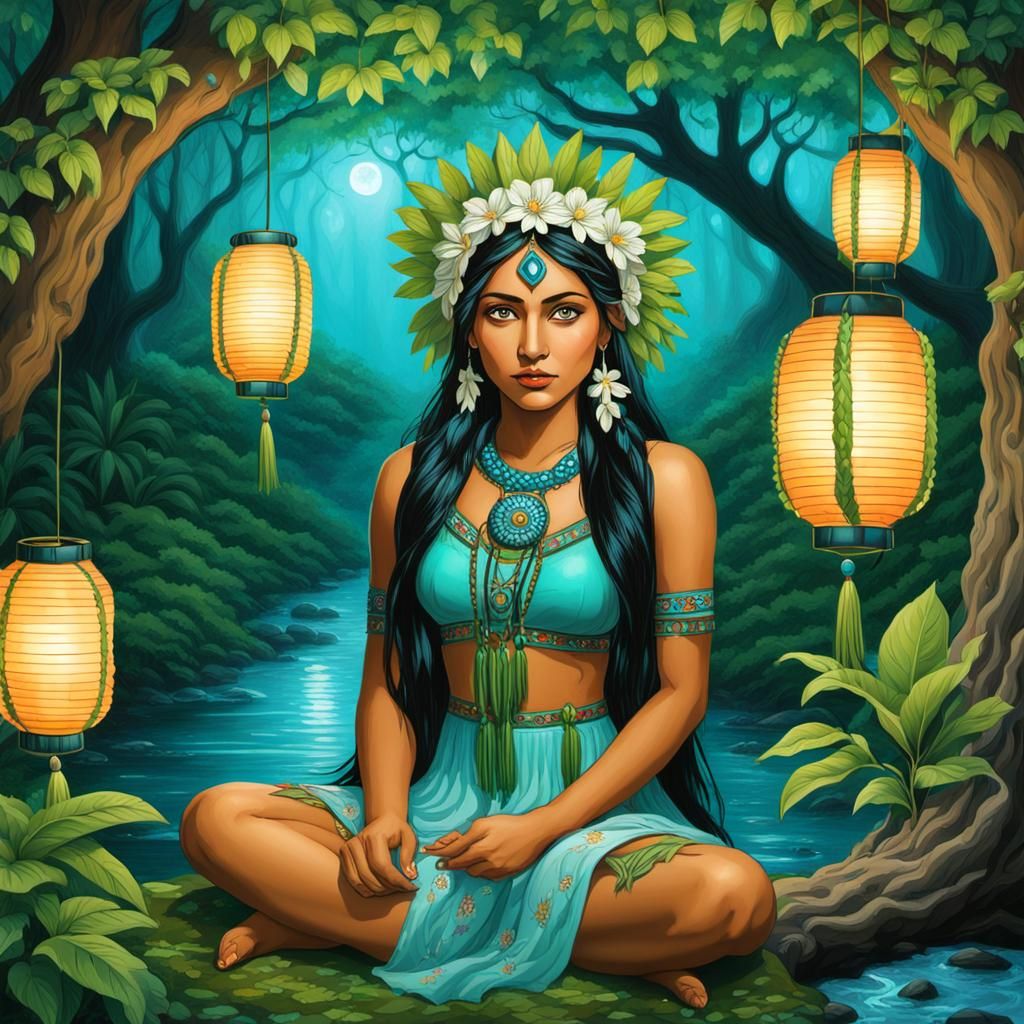 American Indian Princess in Enchanted Forest