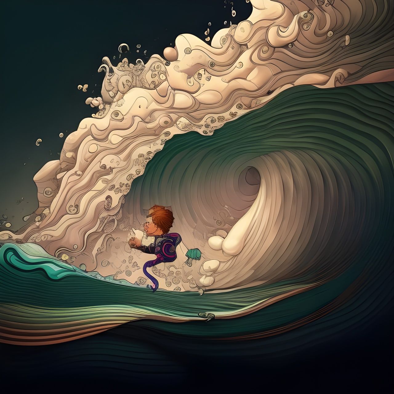 Detailed Wave in Maximalist Photoillustration