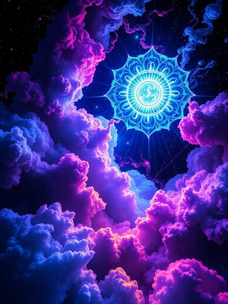 Bioluminescent Nebula with Fiery Sun in 8K