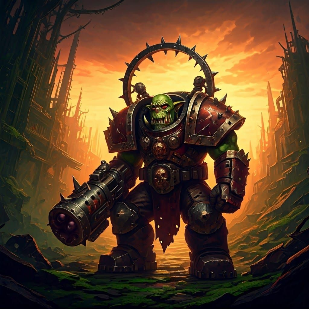Mighty Ork Warrior in Crimson Power Armor