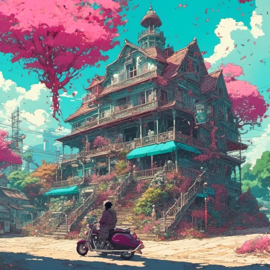 Skull with Mohawk in Studio Ghibli Anime Style