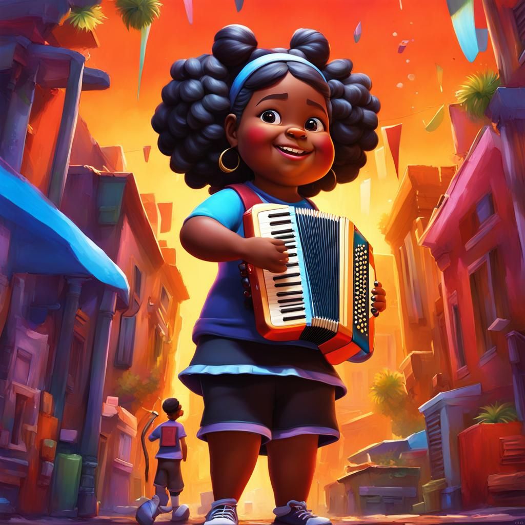 Girl Plays Accordion in Graffiti Street Art Style