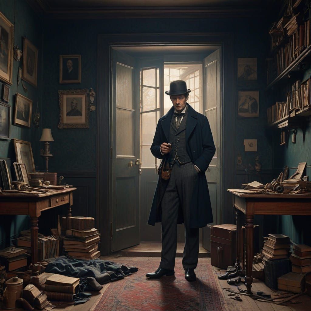 Sherlock Holmes in Cluttered Victorian-Era Study