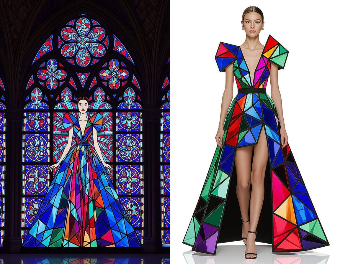 Futuristic Stained Glass Dress Glowing Panels