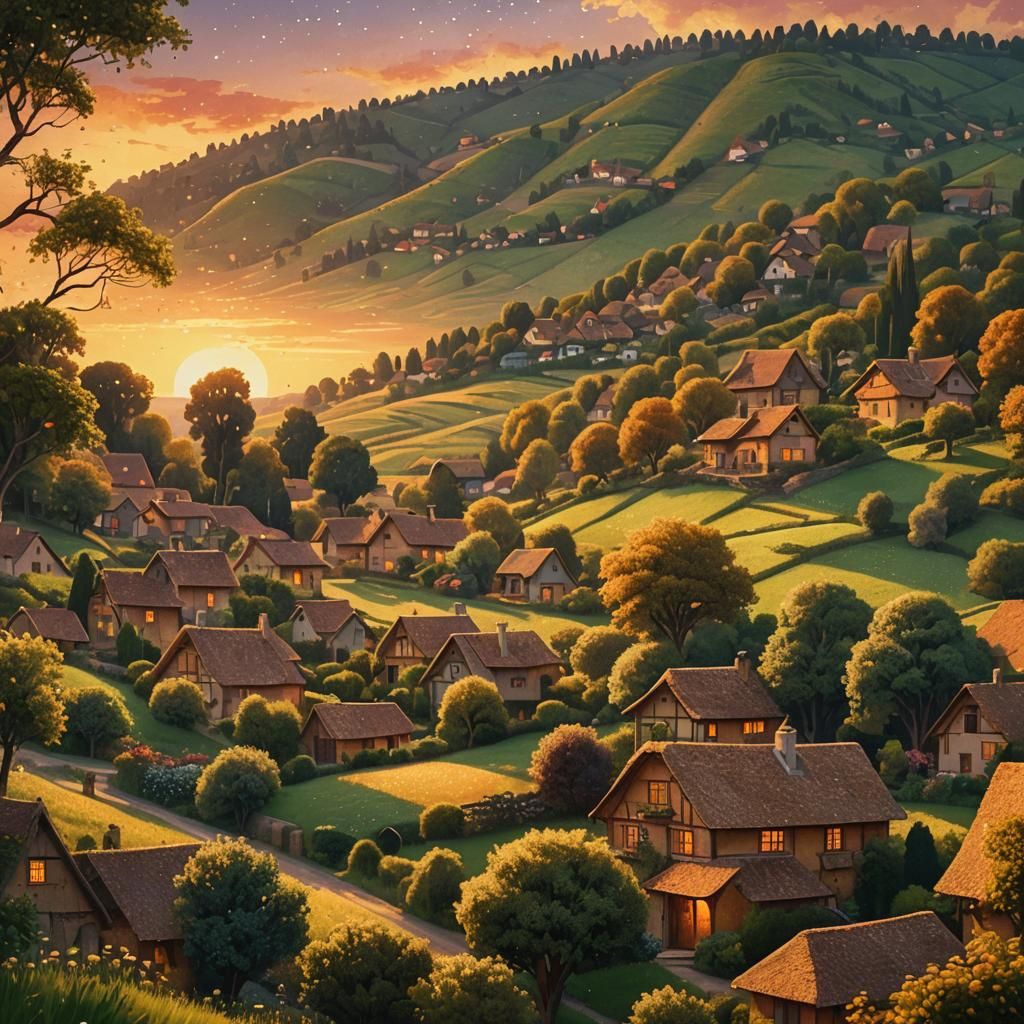 Pointillist Summer Sunset in Seurat Style