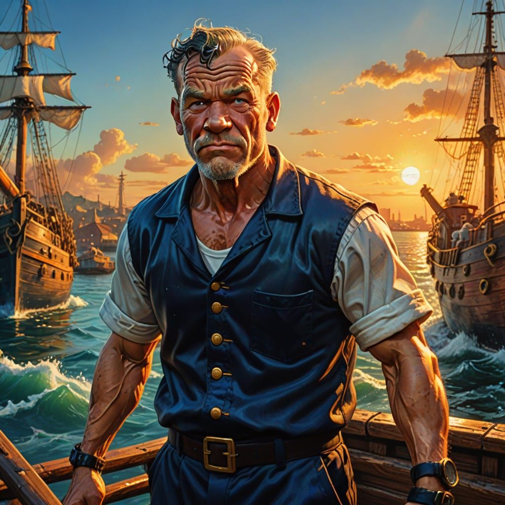 Hyperrealistic Popeye the Sailor in Splash Art Style