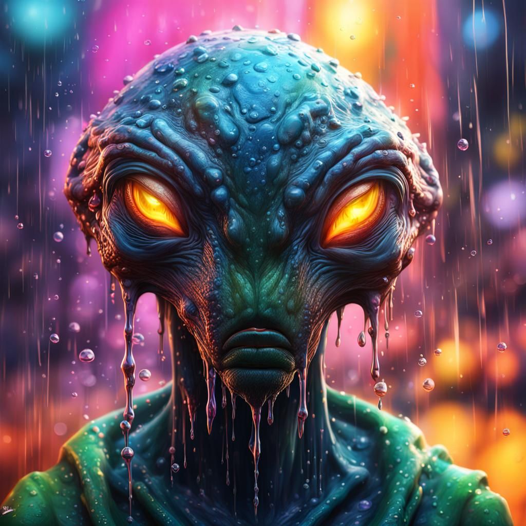 Hyperrealistic Alien Creature in the Rain