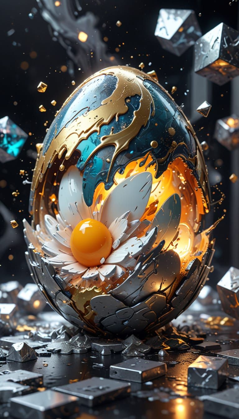 Vibrant, Glowing Egg Art in Hyper-Realistic Digital Style