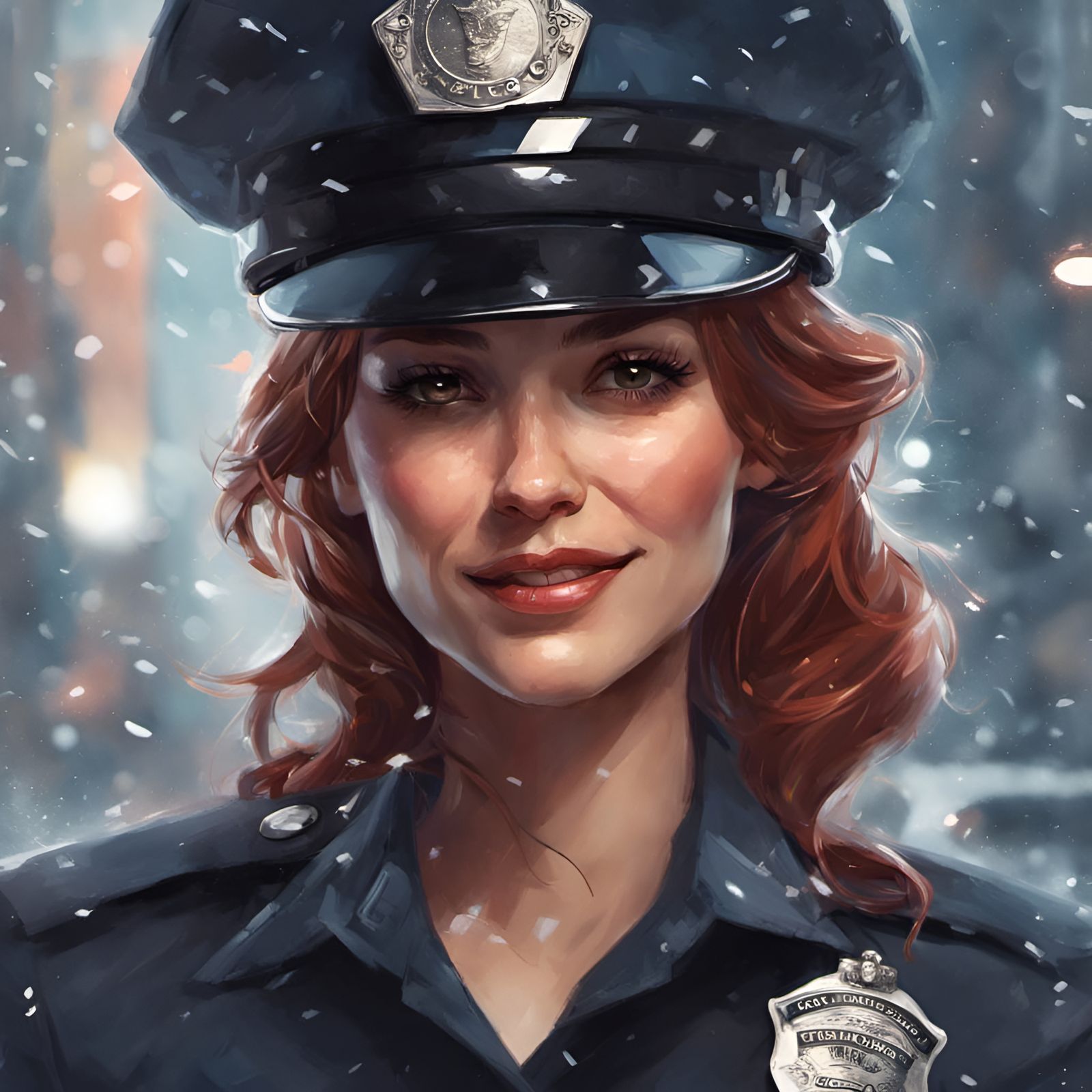 Festive Police Officer Portrait in Digital Illustration Styl...