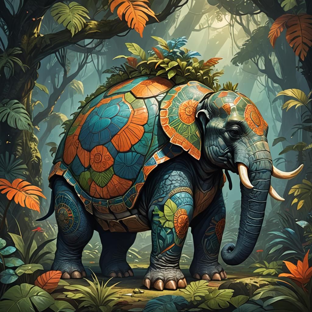 Majestic Turtle-Elephant Hybrid in Jungle Concept Art