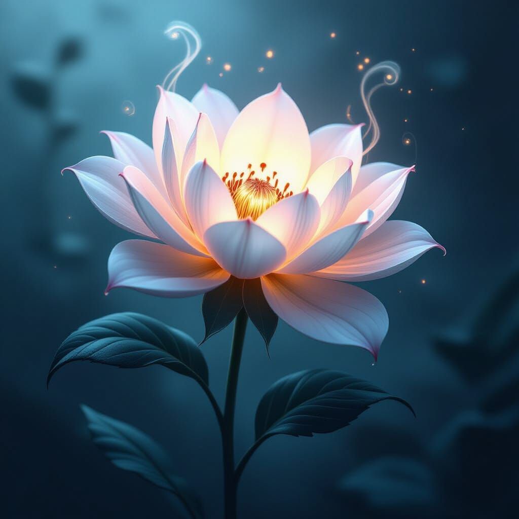 Bioluminescent Flower Glows in Dark Fantasy Art