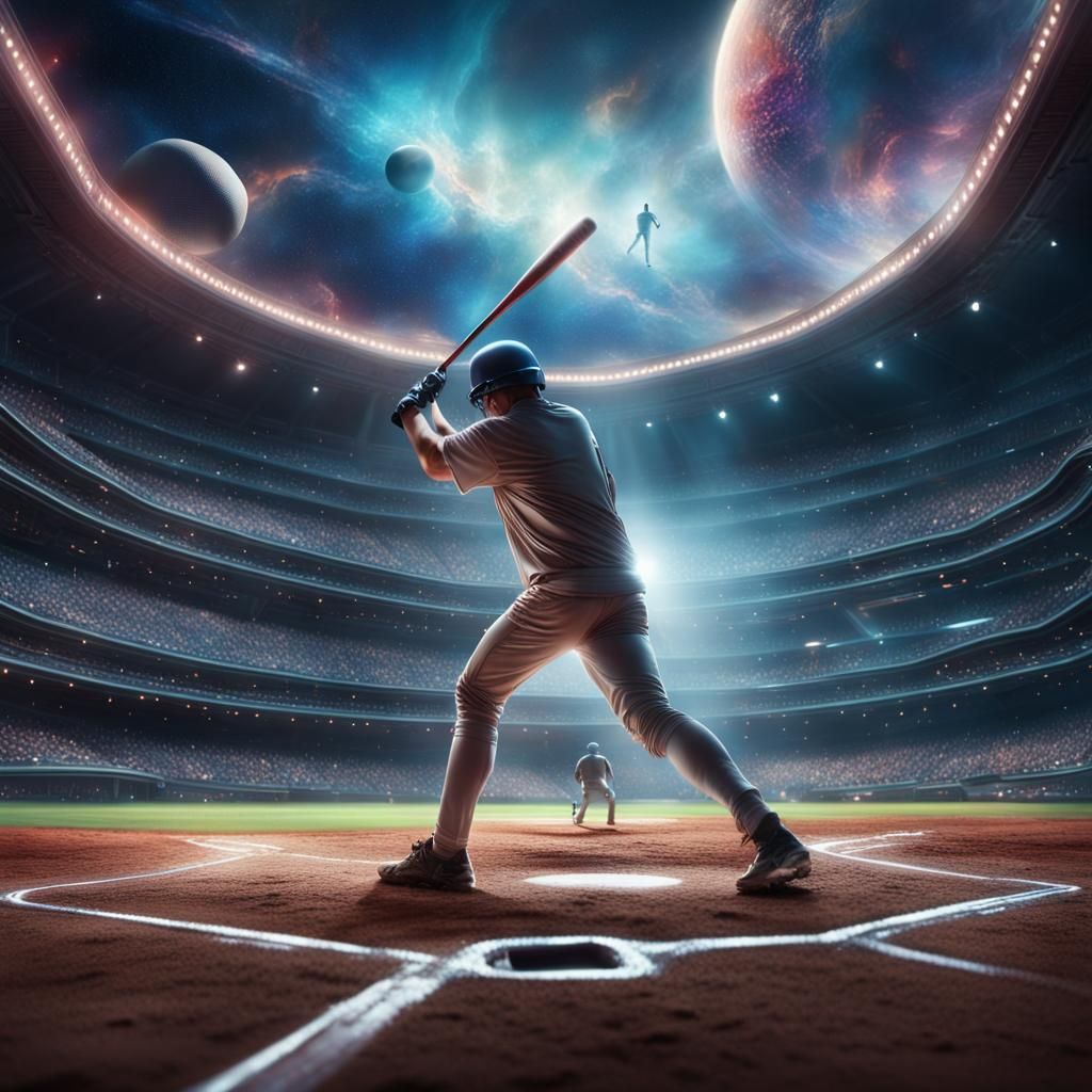 Intergalactic Baseball Home Run in Space Stadium
