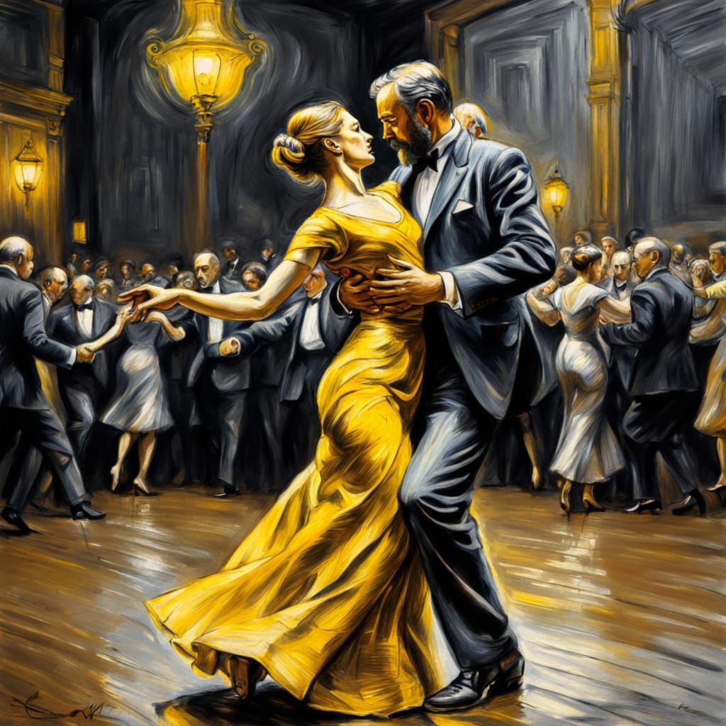 Ducklings Dance Tango: Impressionist Charcoal Gouache