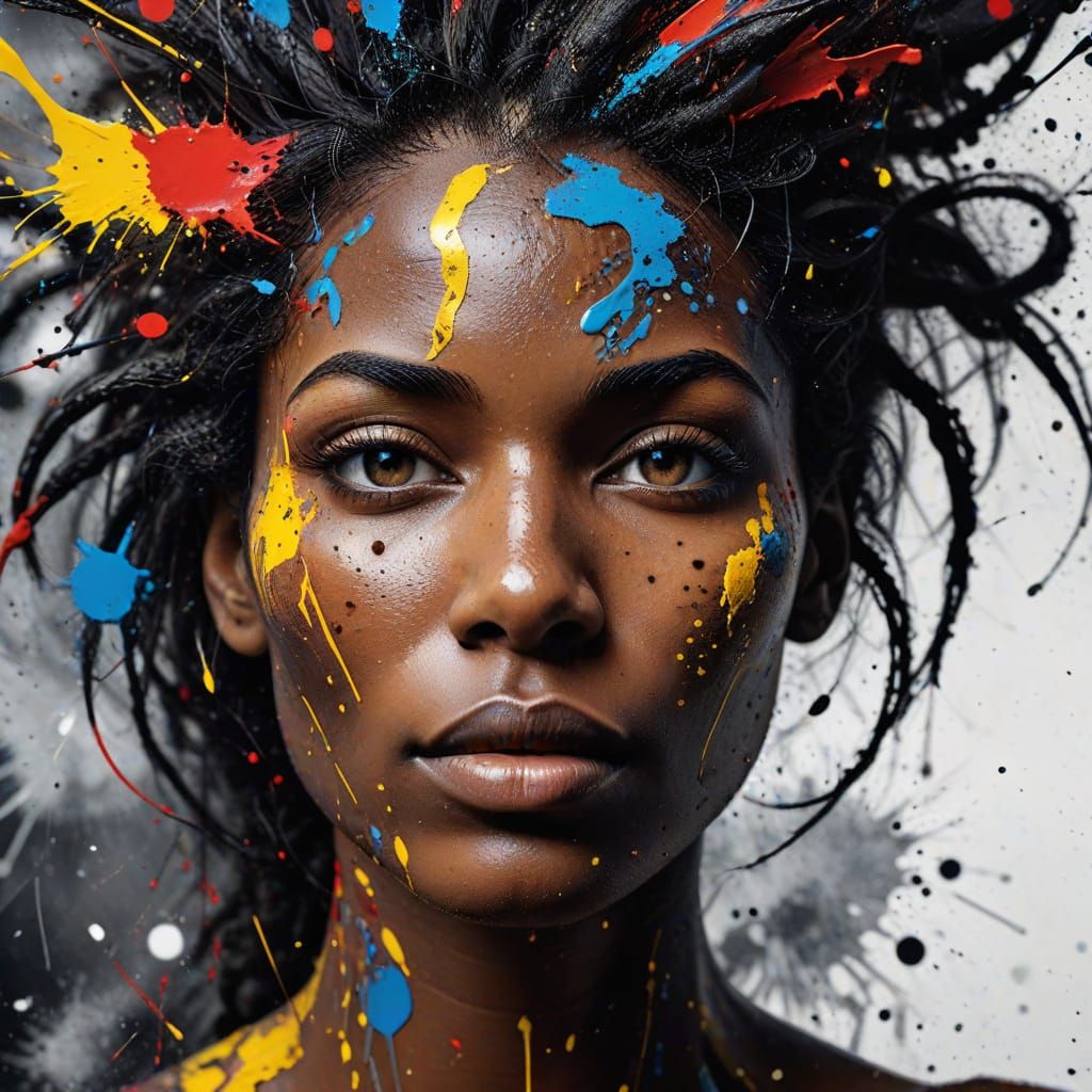 Expressive Nubian Woman's Head in Abstract Grunch Style