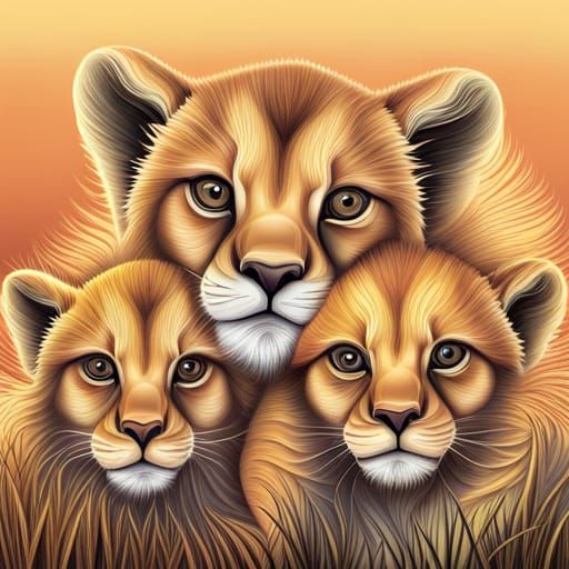 Hyperrealistic Baby Lion Cubs with Abstract Details