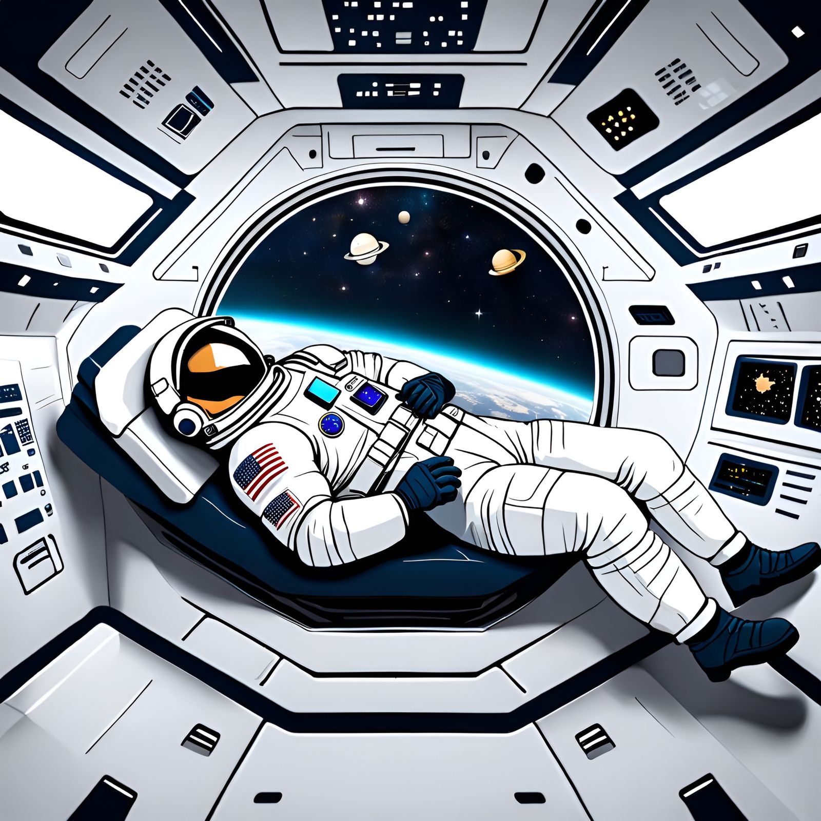 Peaceful Astronaut Sleeping on Spaceship