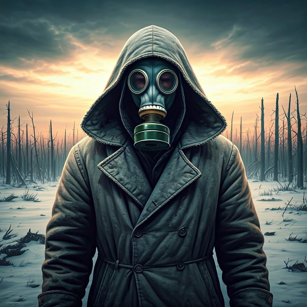 Post-Apocalyptic Survivor Walks Through Nuclear Winter Lands...