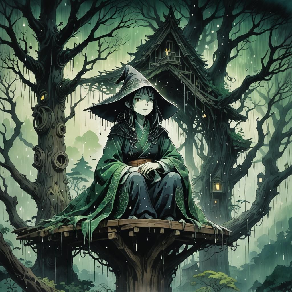 Witch in Treehouse: Studio Ghibli Anime Style