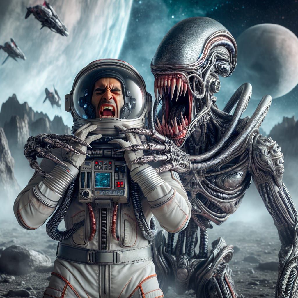 Alien Vampire Robot Attacks Astronaut on Distant Planet