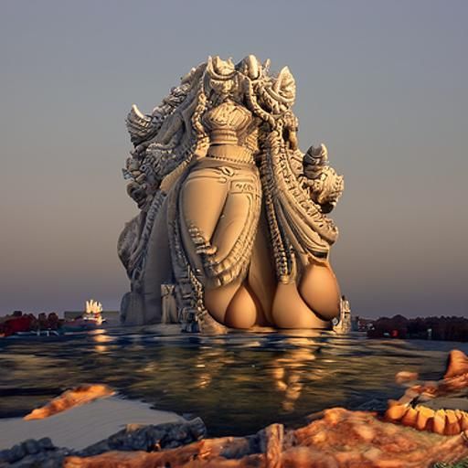 Goddess Lakshmi Temple on Ganges River: Photorealistic