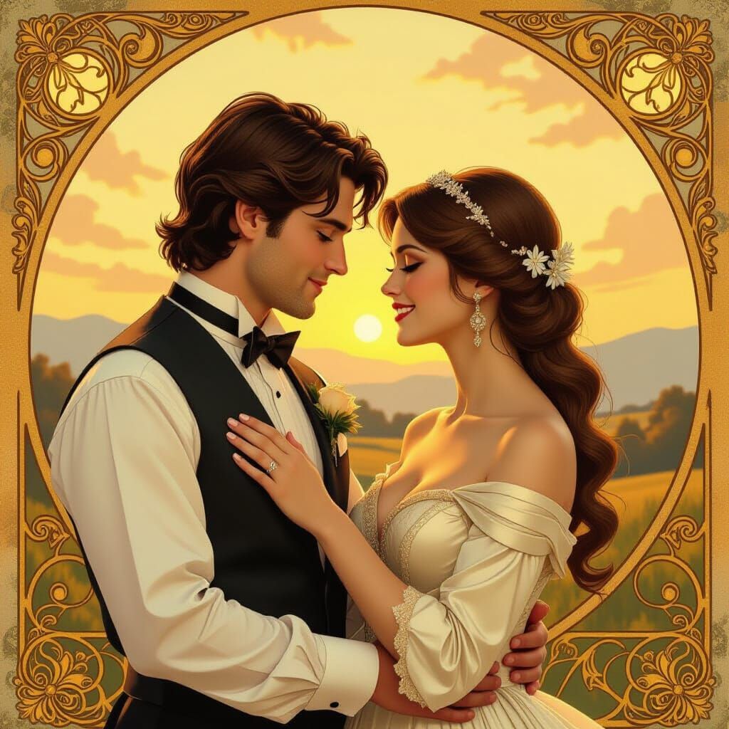 Romantic Couple Reminiscing in Art Nouveau Style