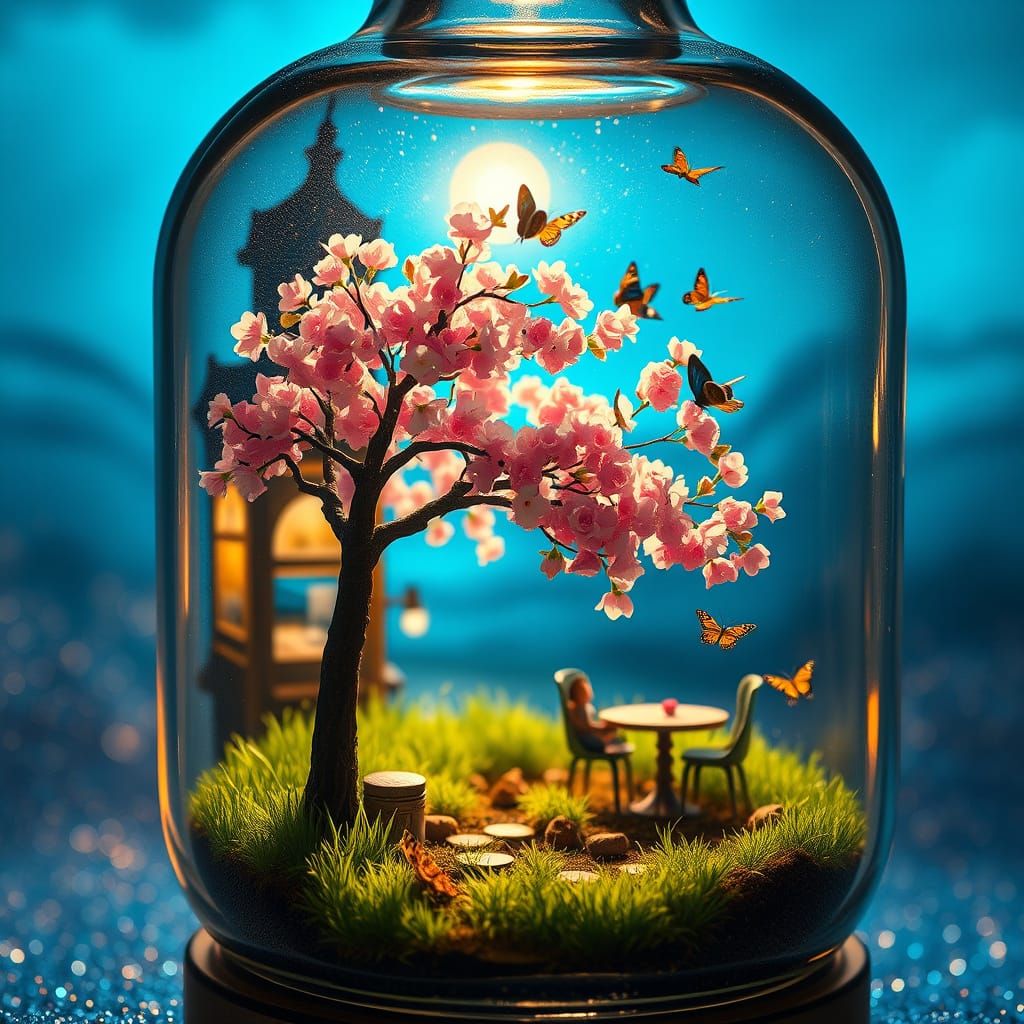 Surreal Spring Scene in a Glass Bottle: Cherry Blossoms and ...