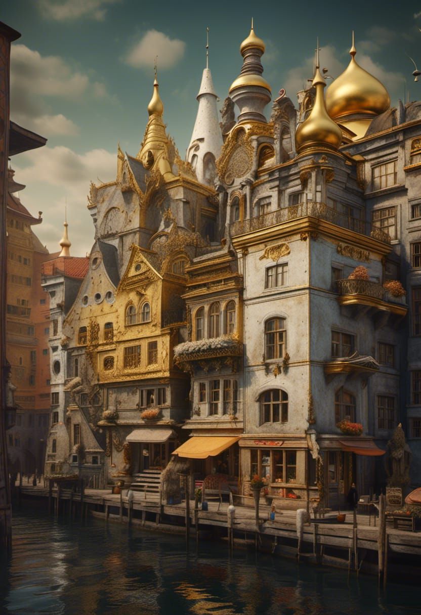 Golden Abstract Cycles: Detailed Matte Painting
