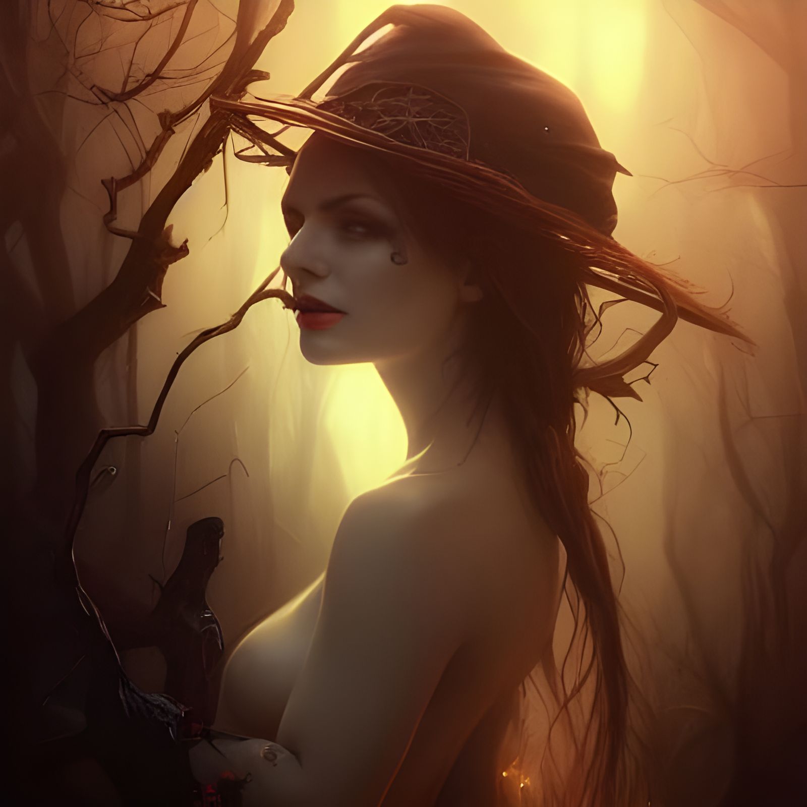 Beautiful Halloween Witch Portrait in Photorealistic Style