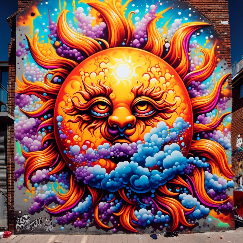 Polychromatic Graffiti Street Art with Melting Textures