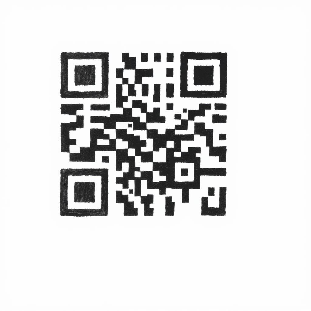 Simple Black and White QR Code Charcoal Drawing