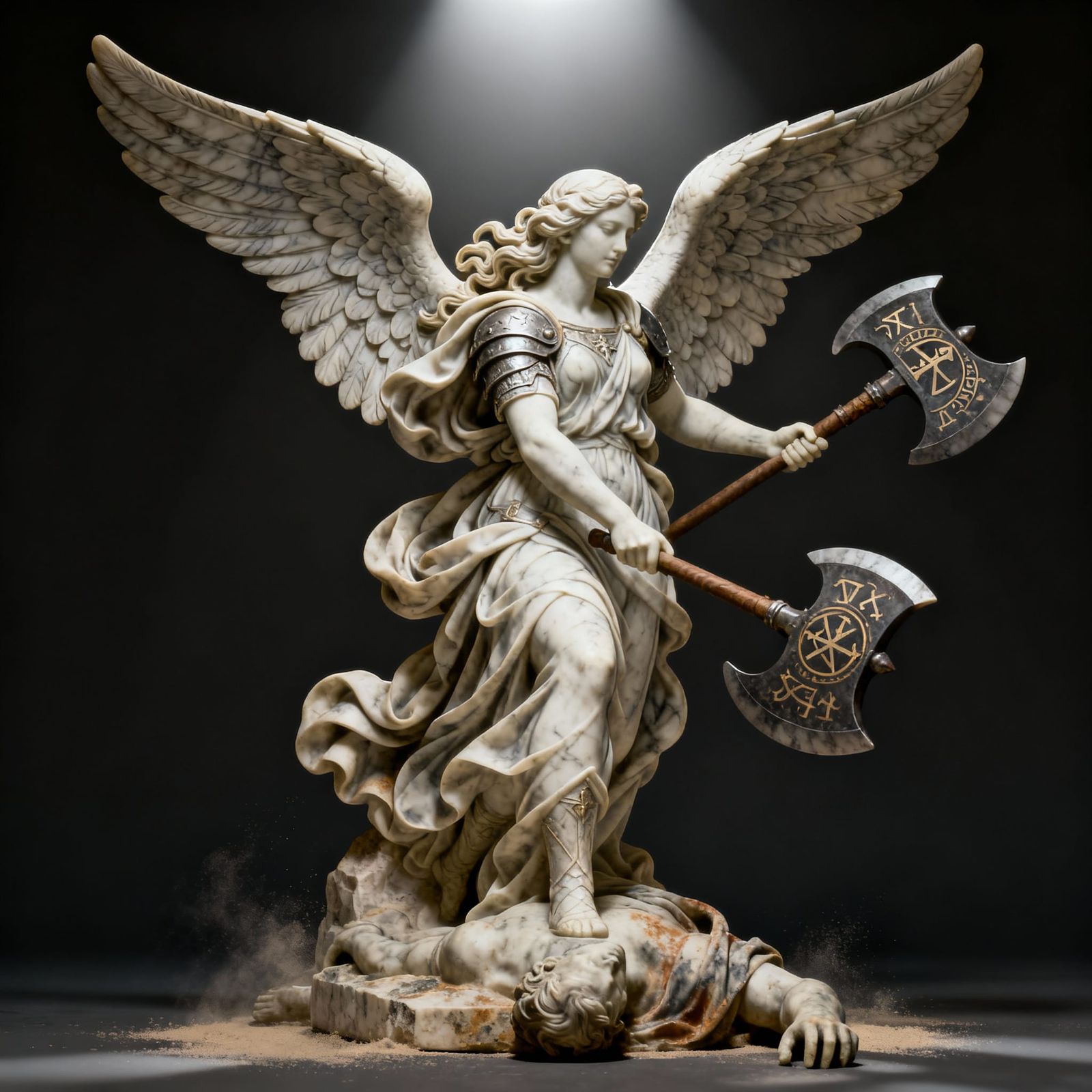 Warrior Angel Marble Sculpture in Cinematic Fantasy Style