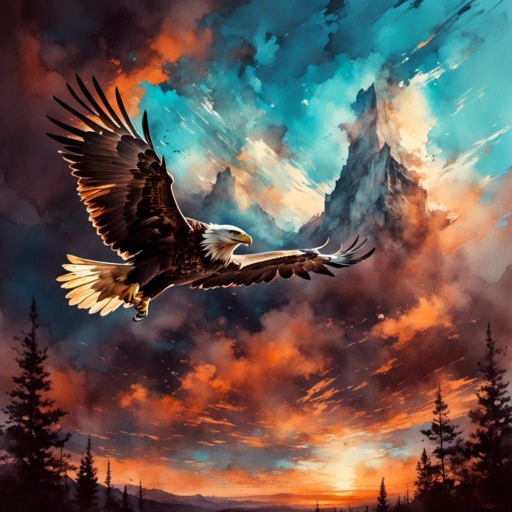 Eagle Soaring in Dreamy Pastel Sky