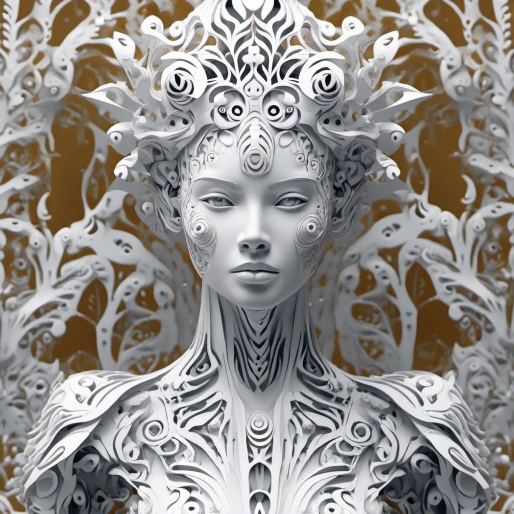 Scandinavian Papercut Woman in Forest: Zentangle Design