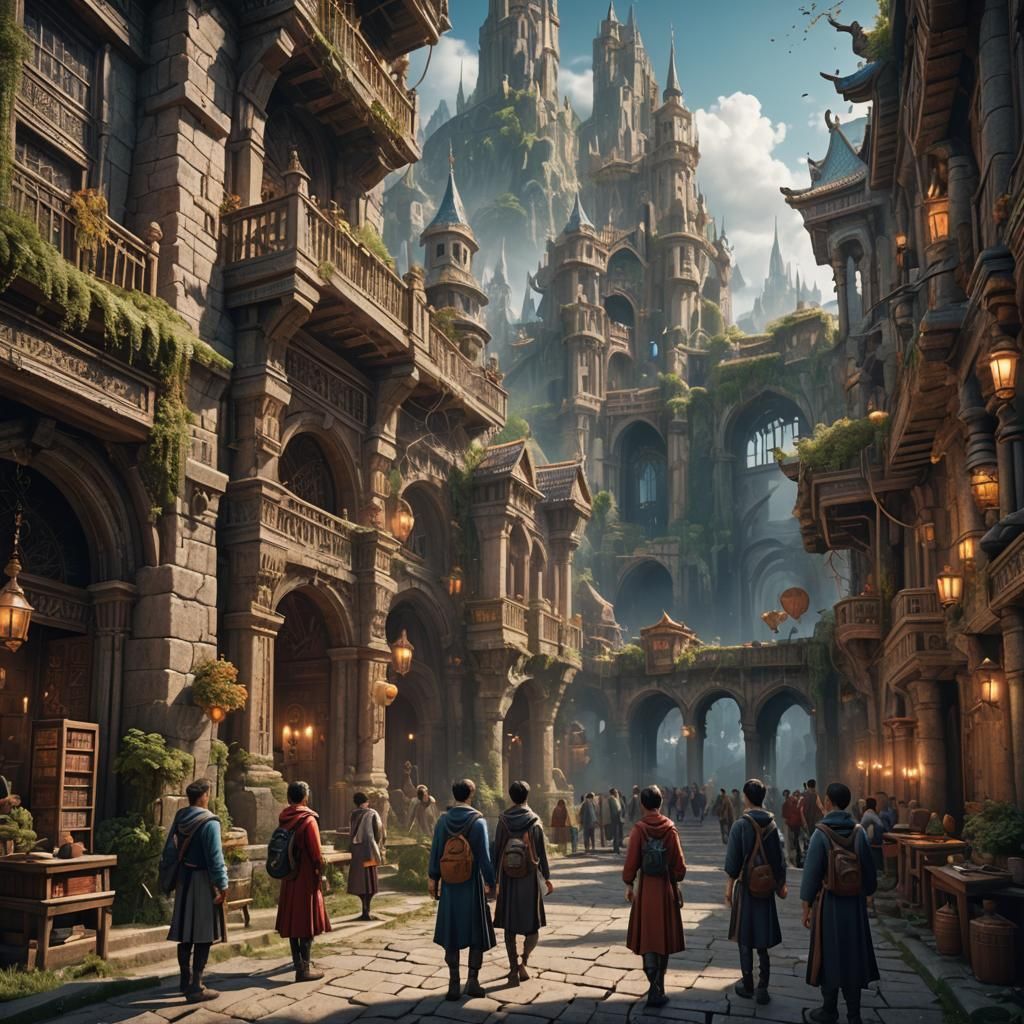 Students Learning Foreign Languages: Detailed Matte Painting