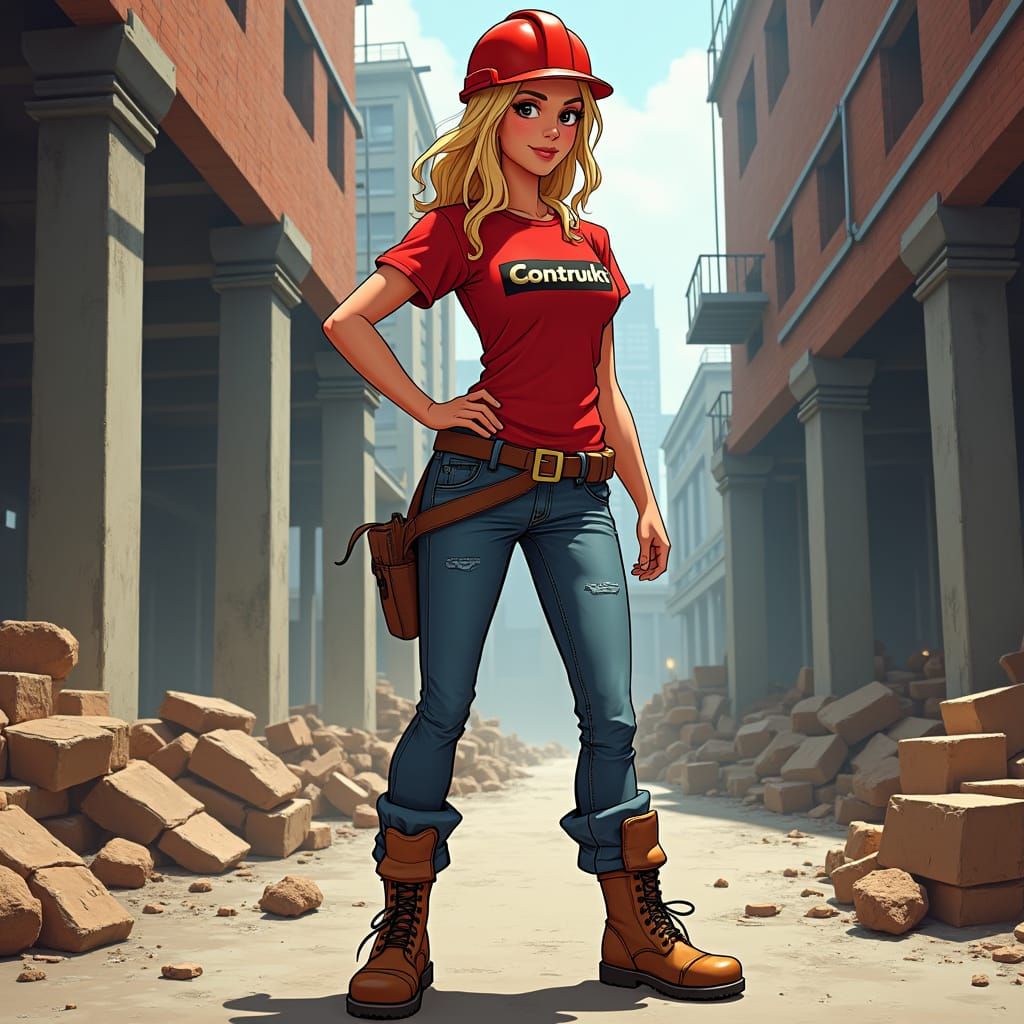 Confident Blonde Construction Worker in Industrial Futurism ...