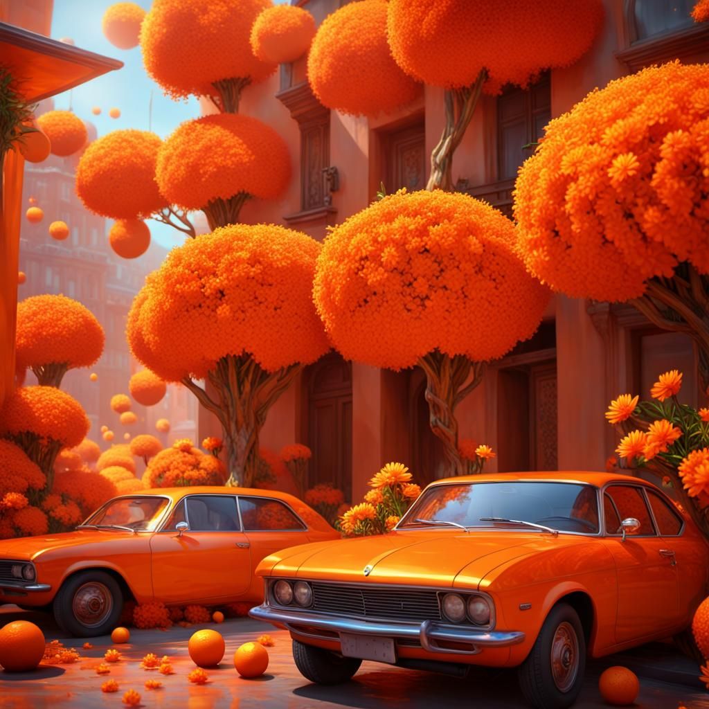 Vibrant Orange World in Oil Painting Style