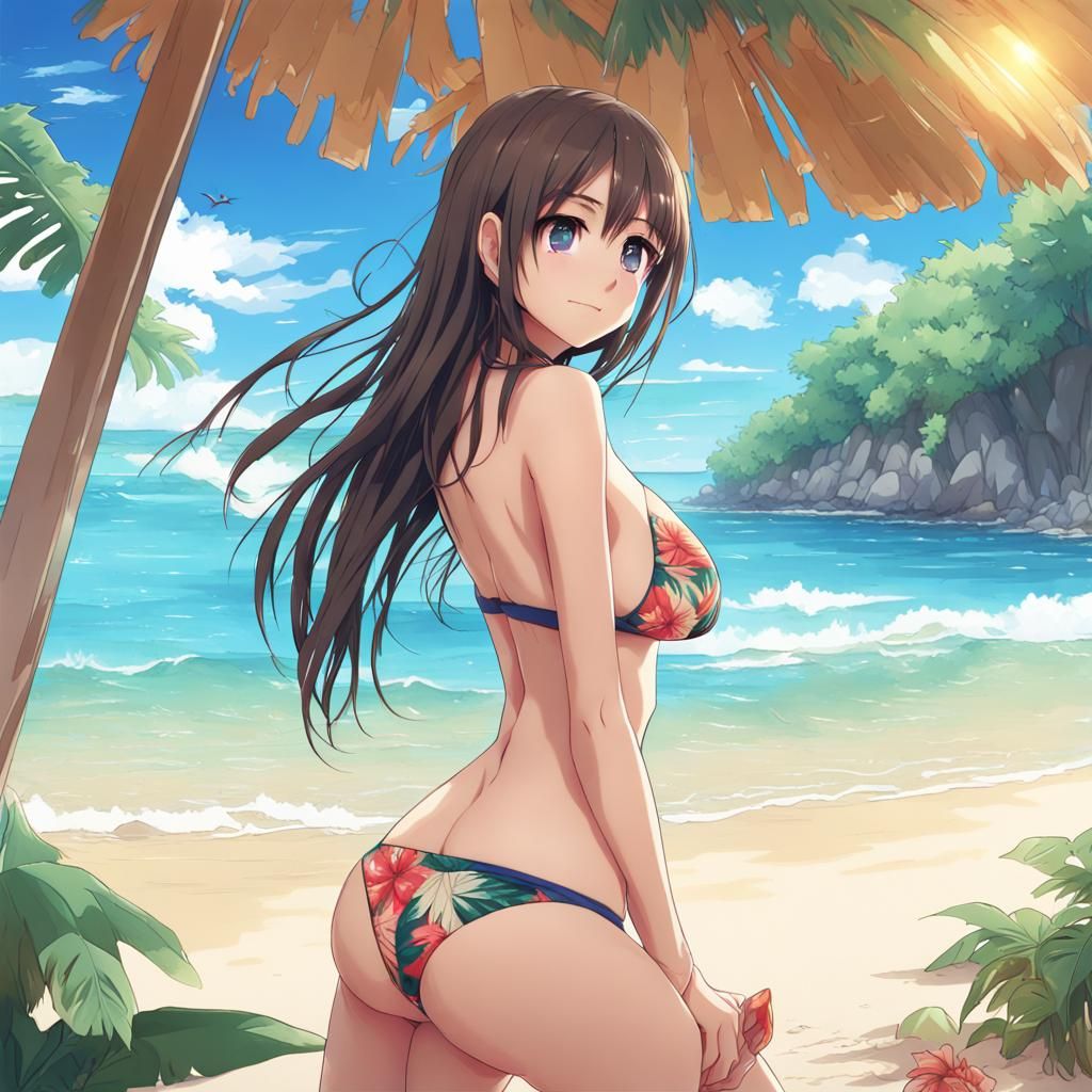 Tropical Beach Scene in Anime Style