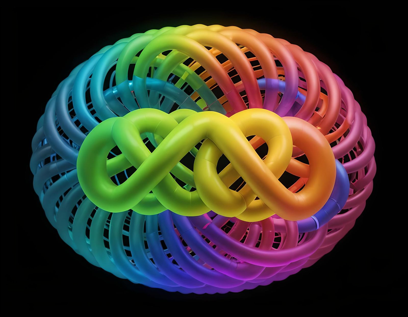 Neon Rainbow Spindle Torus with DNA Helix