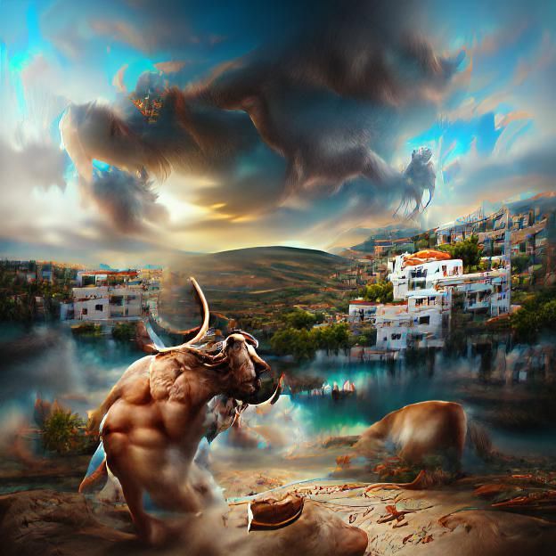 Detailed 3D Rendering of the Minotaur of Crete