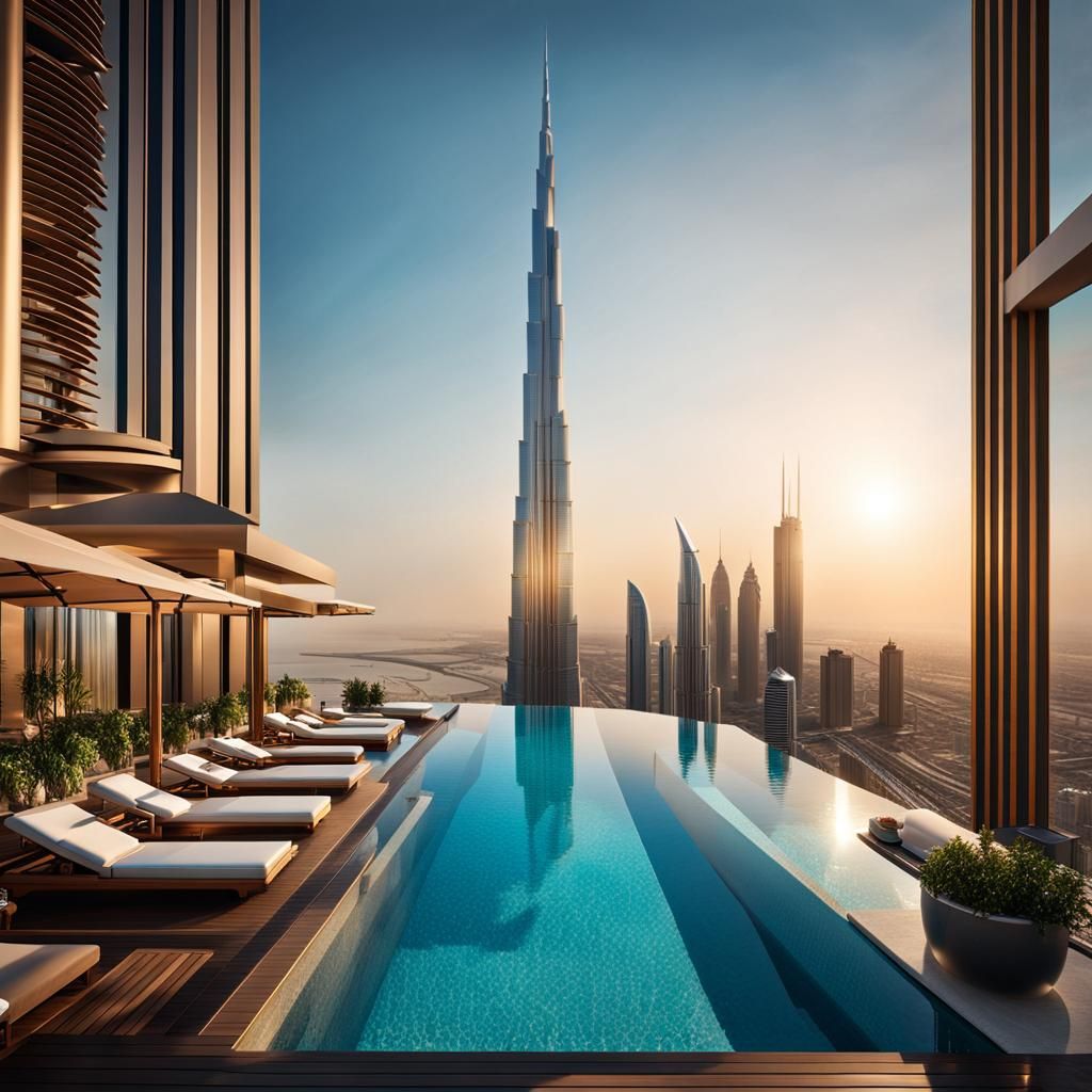Luxury Spa View of Burj Khalifa in Hypermodern Style